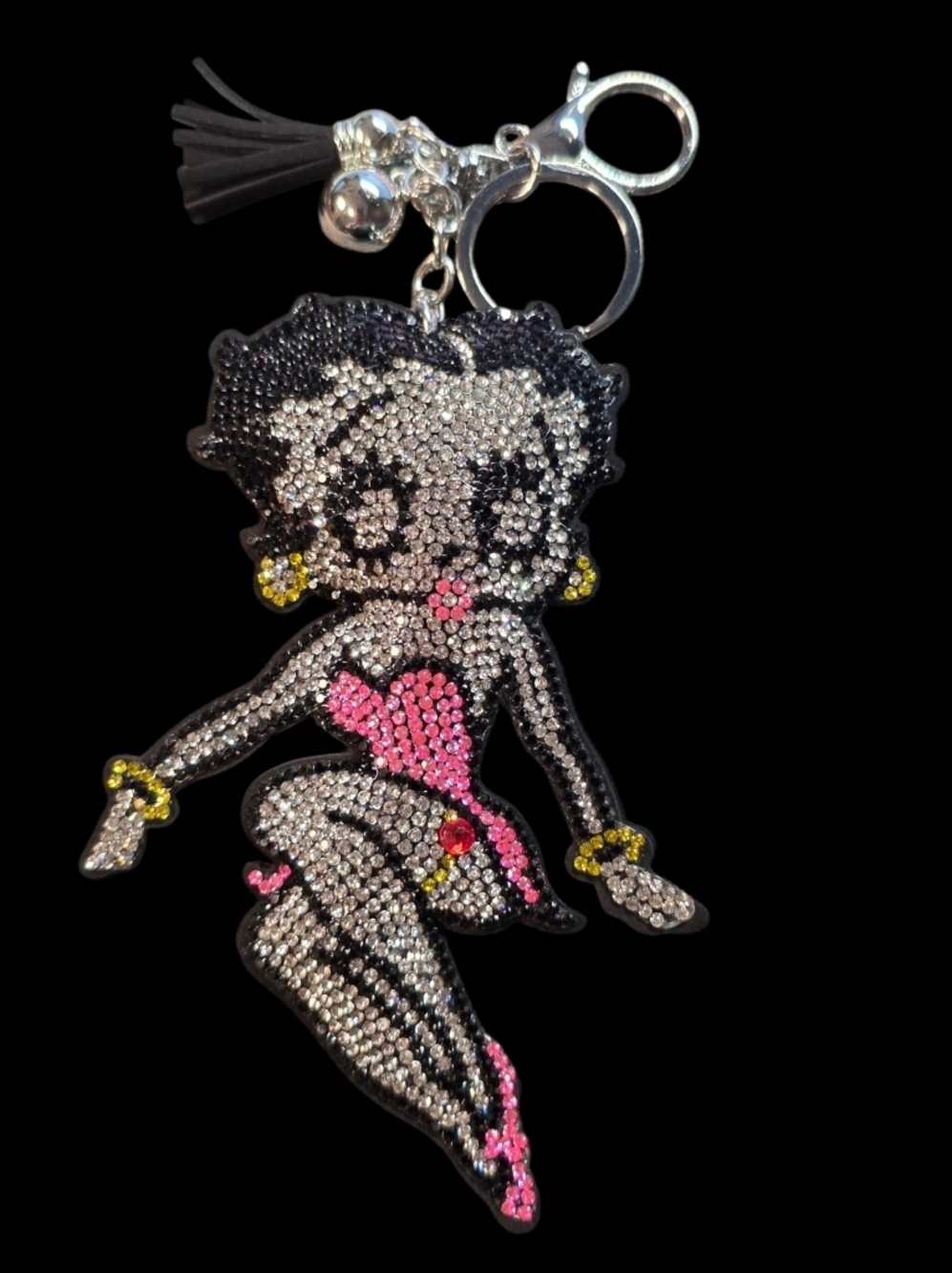 Betty Boop Crystal Keychain Charm - Pink & Black